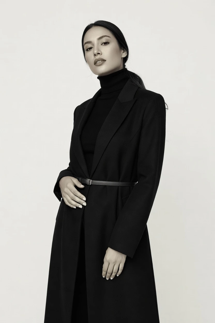 B/W campaign portrait on-model