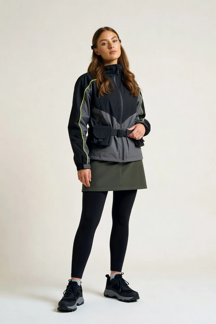 Gorpcore campaign look, on-model.