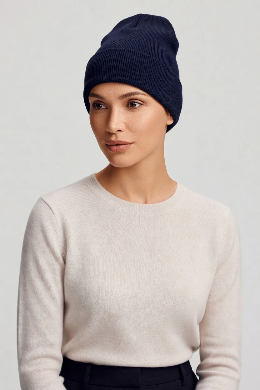 On-model beanie, clean campaign look