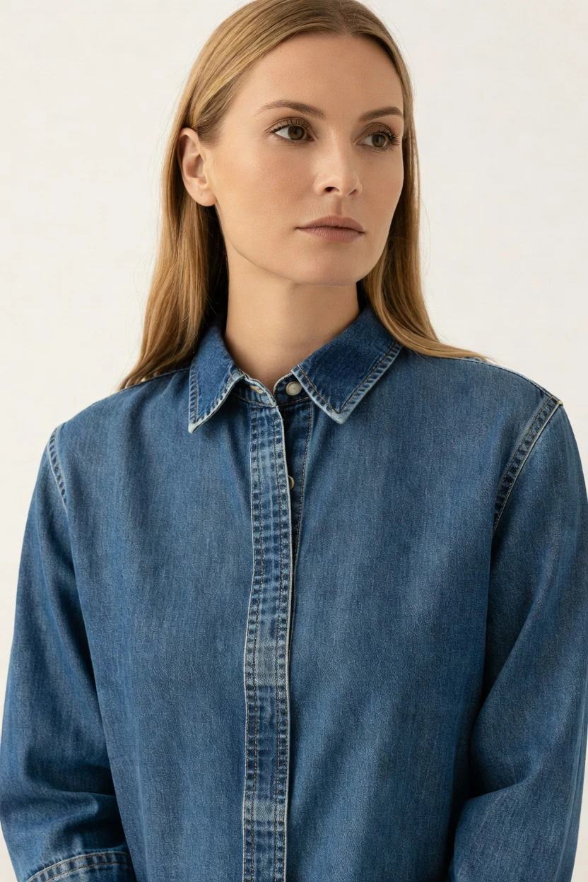 On-model denim torso crop