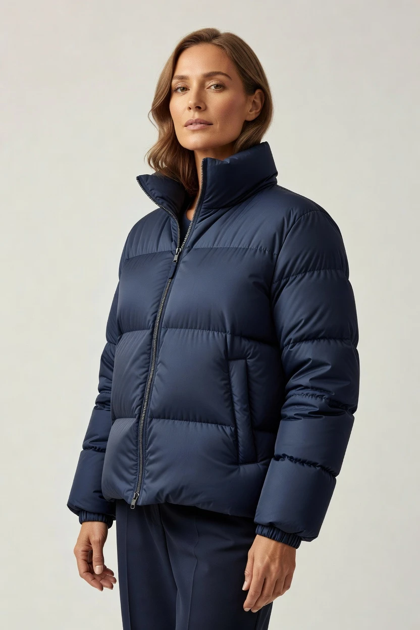 Down jacket on-model, clean campaign
