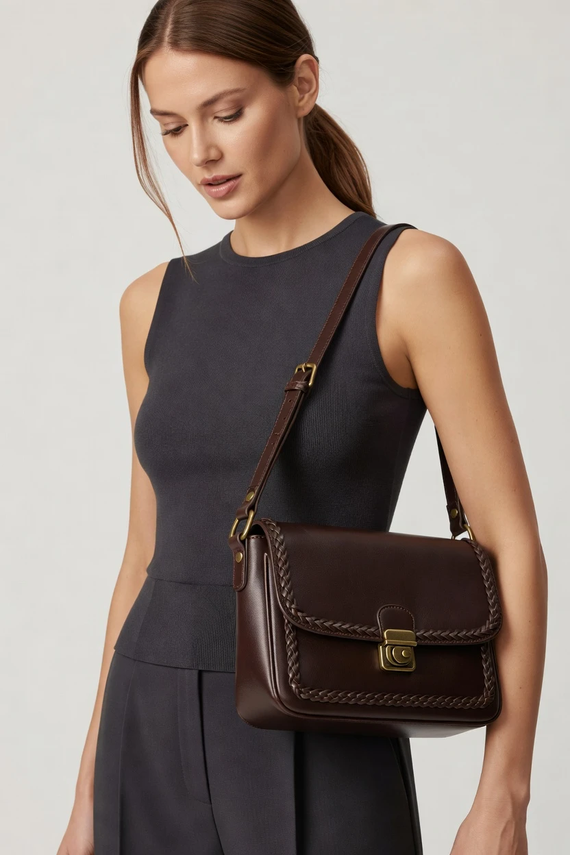 Handbag on-model, campaign gloss