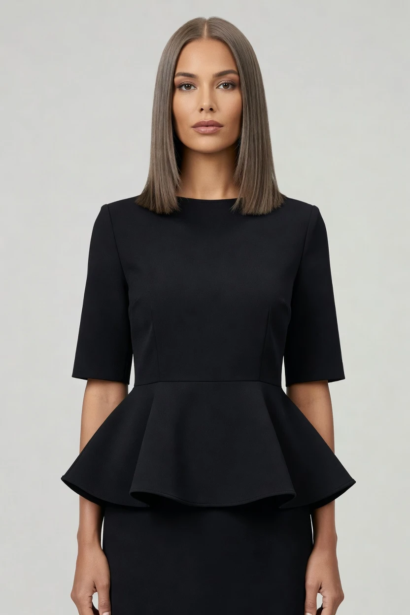 Peplum top, clean campaign look