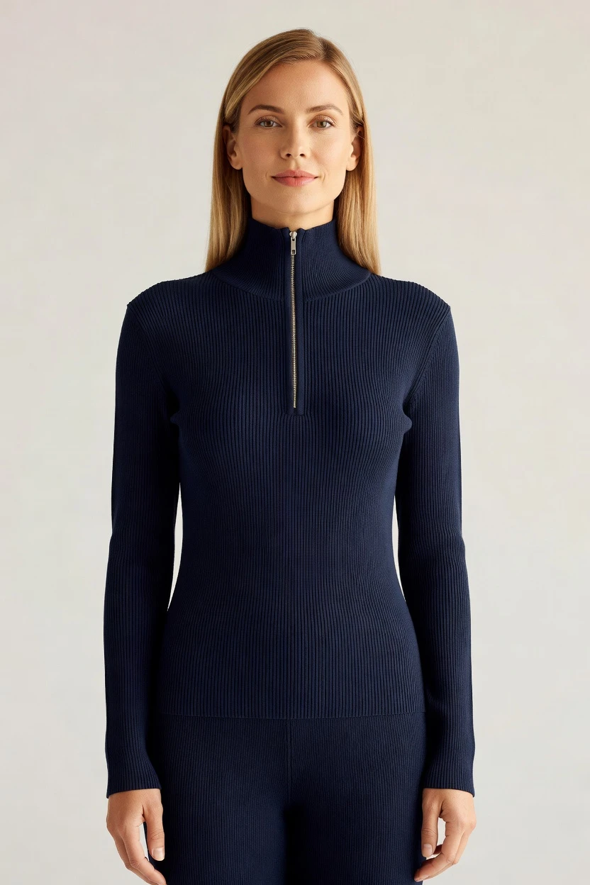 On-model quarter-zip product shot