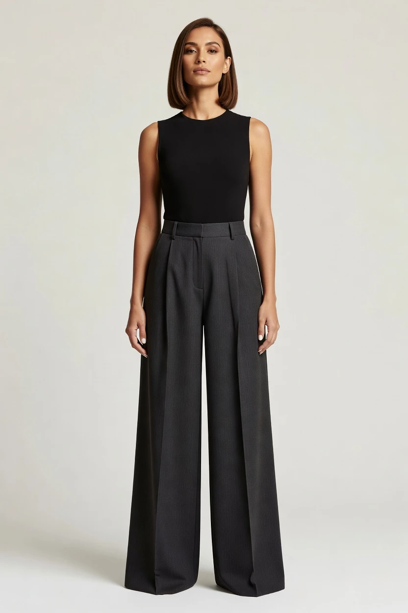 Wide-leg trousers, clean campaign